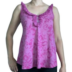 Anthro Testament pink henley ruffle neckline tank